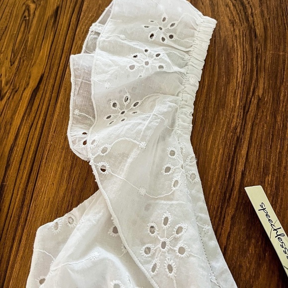 Juniors Eyelet Ruffled Cutout Flatter‎ Sleeves Dress Size S White - Picture 6 of 10